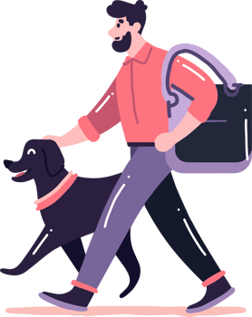 Hand Drawn young man with dog in flat style png