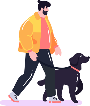 Hand Drawn young man with dog in flat style png