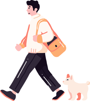 Hand Drawn young man with dog in flat style png