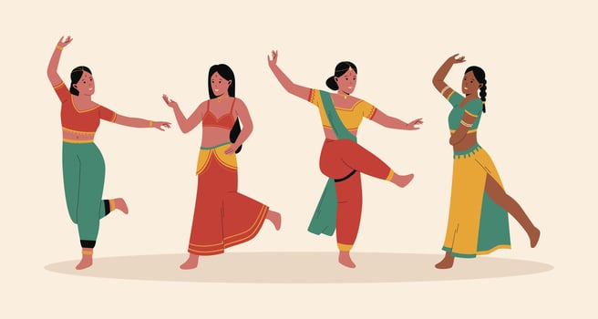 Indian woman performing traditional dance illustration set vector
