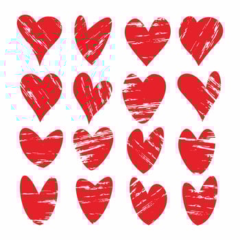 Collection set of red grunge heart. Artistic love icon. Hand drawing sketch heart. vector