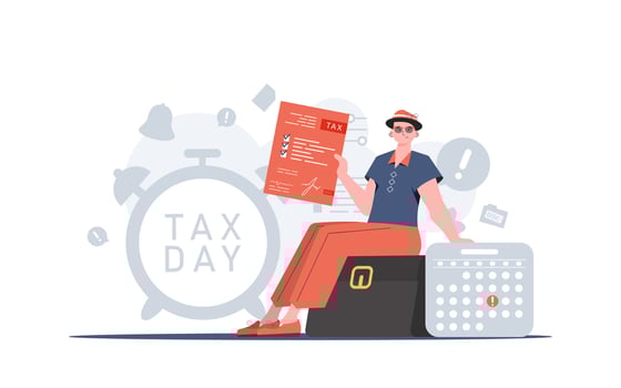A man sits and counts taxes. Payment of taxes. Element for presentation. vector