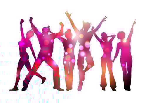 colourful silhouettes of people dancing on a white background vector