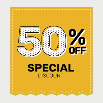50 Percent OFF. Super Discount. Discount Promotion Special Offer.  Banner Discount. Yellow Square Banner Template. vector