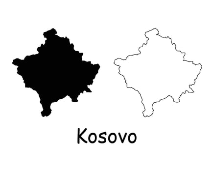 Kosovo Map. Kosovar Kosovan Black silhouette and outline map isolated on white background. Republic of Kosovo Territory Border Boundary Line Icon Sign Symbol Clipart EPS Vector