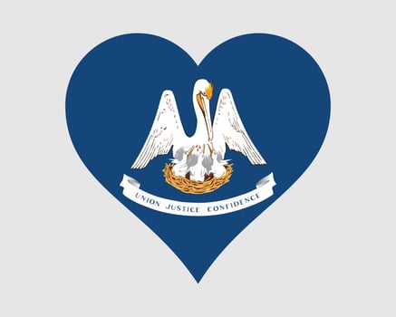 Louisiana USA Heart Flag. LA US Love Shape State Flag. Louisianian United States of America Banner Icon Sign Symbol Clipart. EPS Vector Illustration.