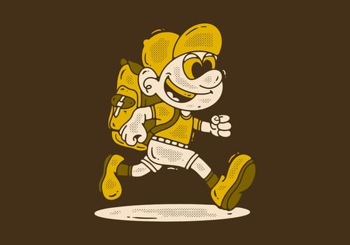 mascot character design of a boy carrying a school bag vector