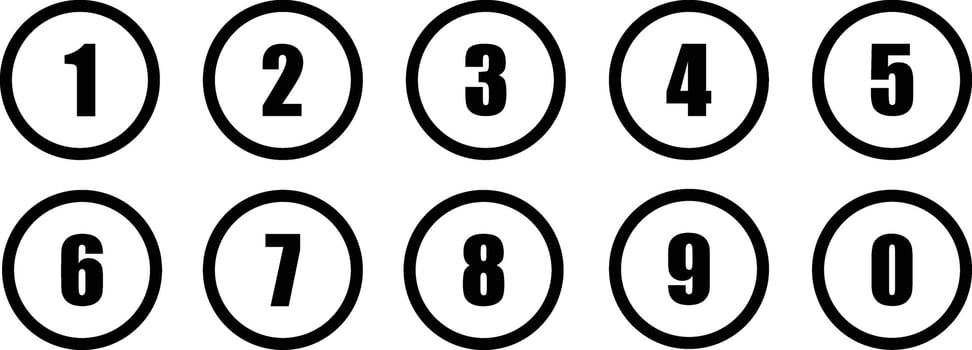 Number circles set 0 to 9 . Set of Round 0-9 numbers icon for education . Vector illustration