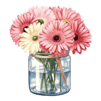 pink gerbera daisy flower in vase basket png