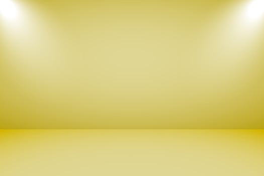 Vector illustration of empty studio with lighting and yellow background for product display