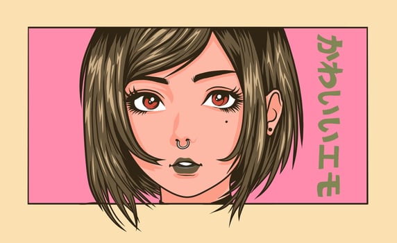 kawaii cute Attractive, confident, cheerful woman with a close-up headshot, looking at the camera vector illustration