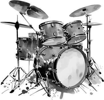 Watercolor sketch of drum kit isolated on white background. png