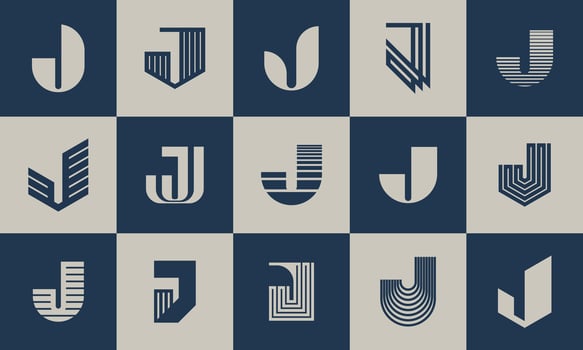 Bundle of creative business letter J logo icon. Modern blend line initial J logo. vector