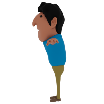 Men character in cartoon style 3D rendering wearing casual blue shirt, beige denim, and leather shoes. png