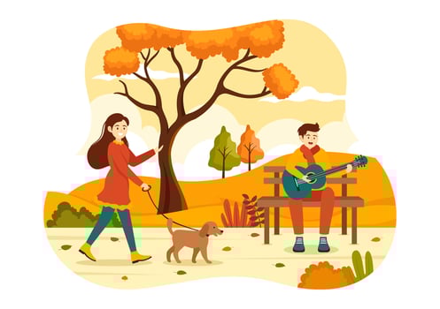 Fall Activity Vector Illustration with Activities like a People Rides a Bicycle, Read Book, Relax or Jogging in the Autumn City Park Templates