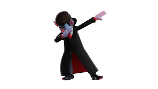 3D Illustration. Adult Male 3D cartoon character. Men wear Dracula costumes to go to a party. Dracula's man showed Dab Pose. 3D cartoon character png