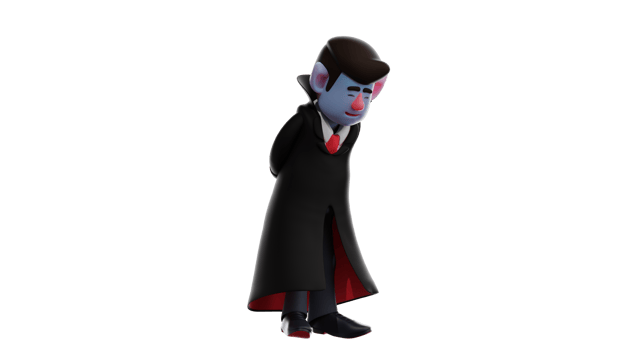 3D Illustration. Obedient Dracula 3D cartoon character. Dracula stood up and showed a pose looking down. Dracula faces someone he is respectful. Dracula uses a luxurious robe. 3D cartoon character png