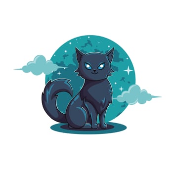 cat moon night sky vector illustration