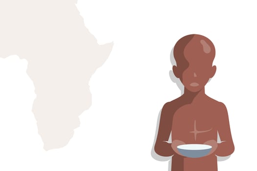 african hunger kid holding a bowl copy space vector