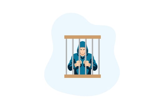 teenager holding bars behind prison flat design vector