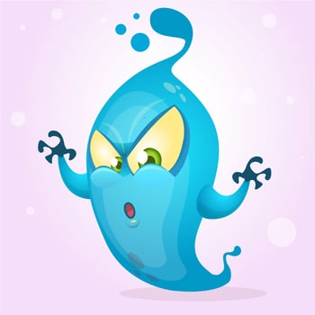 Angry cartoon ghost. Halloween fat and green monster icon with claws vector