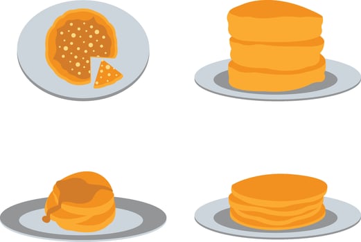 National Pancake Day Element. Pancakes with syrup and raspberries vector. Pile of pancakes on a plate icon. Vector Illustration