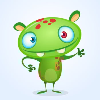 Green funny happy cartoon monster. Green vector alien character. Halloween design