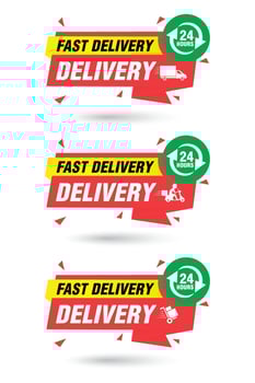 Fast delivery origami red labels set vector