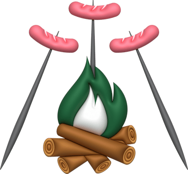 3D illustration. Skewered sausages grilled on fire. cooking trip camping. png