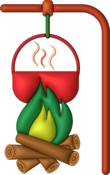 3D illustration. Camping stove cooking pot. On a wood-fired fire. png