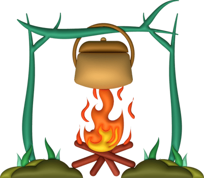 3D illustration. Camping stove cooking pot. On a wood-fired fire. png