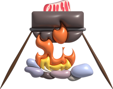 3D illustration. Camping stove cooking pot. On a wood-fired fire. png