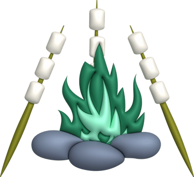 3D illustration. Marshmallow skewers grilled on fire. cooking trip camping png