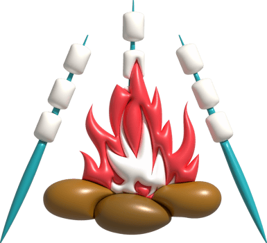 3D illustration. Marshmallow skewers grilled on fire. cooking trip camping png