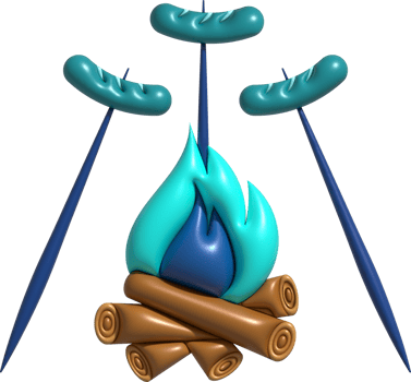 3D illustration. Skewered sausages grilled on fire. cooking trip camping. png
