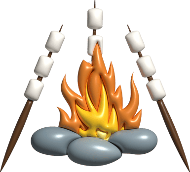 3D illustration. Marshmallow skewers grilled on fire. cooking trip camping png
