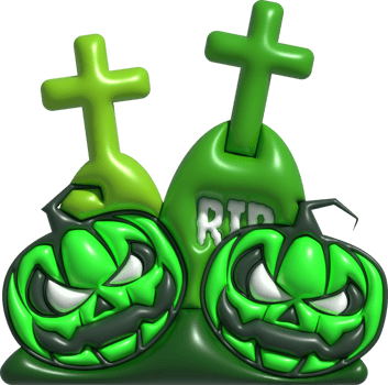 3D illustration. Face of devil pumpkins for Halloween and grave cemetery. png