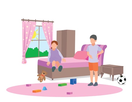 cute kids playing in the bedroom vector