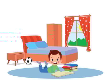 cute kid studying in bedroom vector