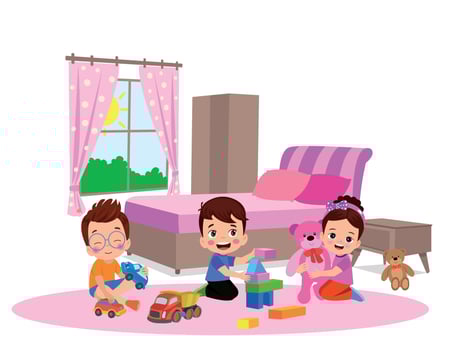 cute kids playing in the bedroom vector