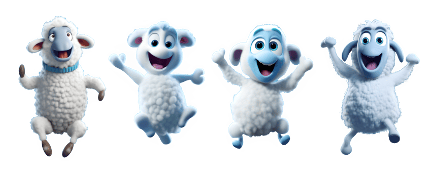set of 3d illustration of cute sheep jumping happily isolated on transparent background ,generative ai png
