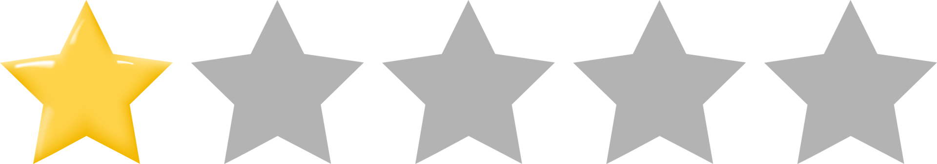 Rating scale with one gold and four silver stars. Isolated on transparent background. png