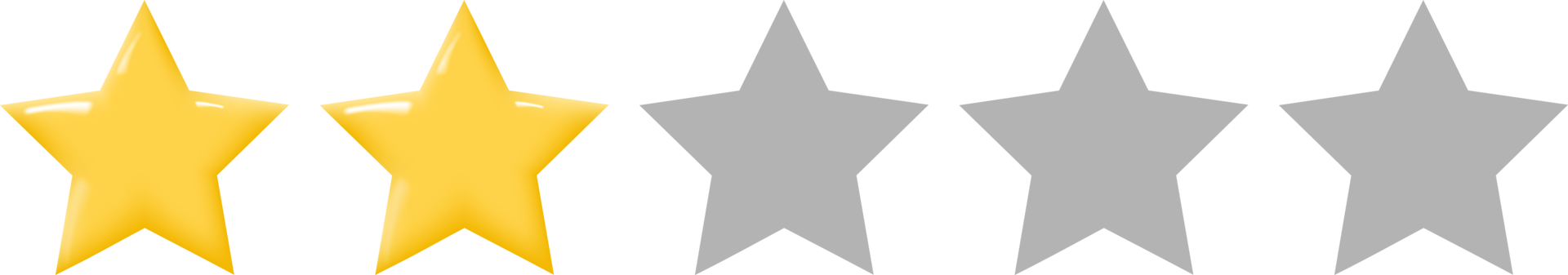 Row of three gold stars followed by two silver stars. Isolated on transparent background. png