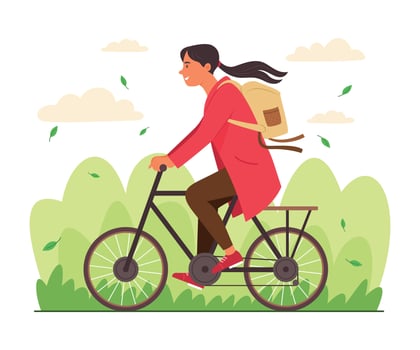 Woman Riding a Bicycle in Public Park vector