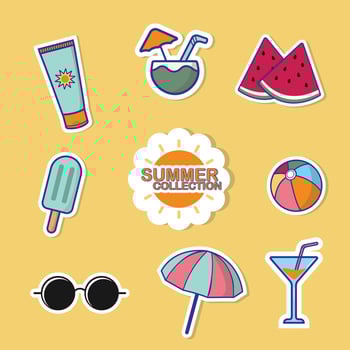 Summer Sticker Collection. Summer Holidays Cute Design Elements. Colorful Summer Time Concept vector