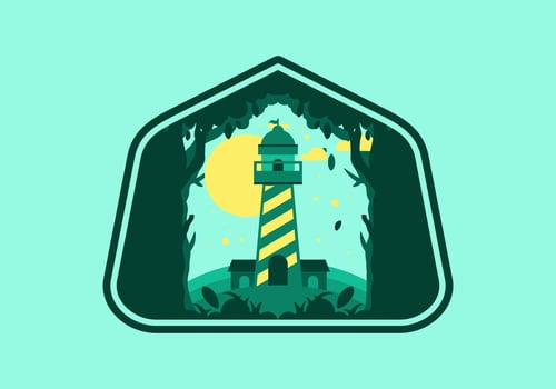 Colorful flat illustration of lighthouse in the forest vector
