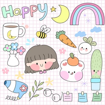 cute girl and her friends are holding various items vector