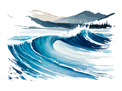 Watercolor blue seawater wave with Dolfin transparent png