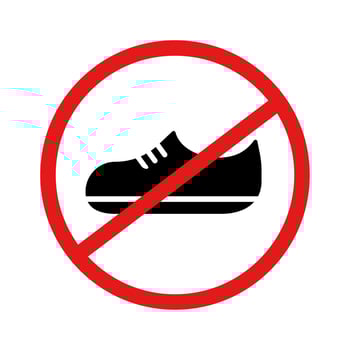 No shoes strictly prohibited sign. Shoes and stop mark. Vector. vector