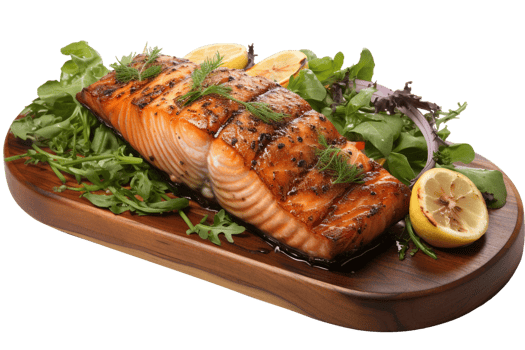 Grilled salmon steak isolated on transparent background, created with generative AI png